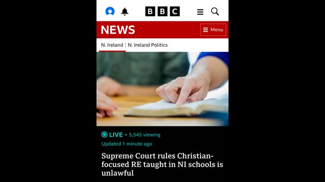 Only Christian education banned in Ulster Schools by Supreme Court